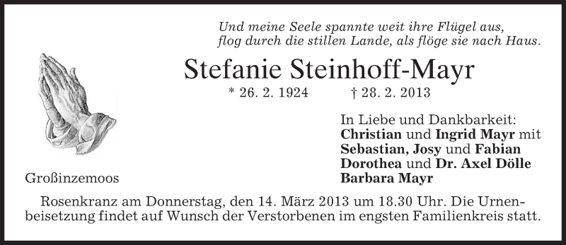  Traueranzeige für Stefanie Steinhoff-Mayr vom 09.03.2013 aus merkurtz
