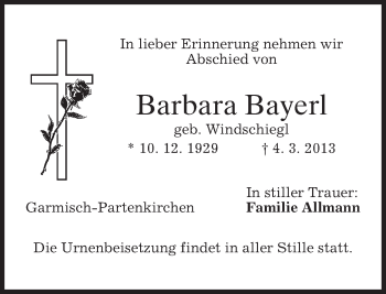 Traueranzeige von Barbara Bayerl von merkurtz