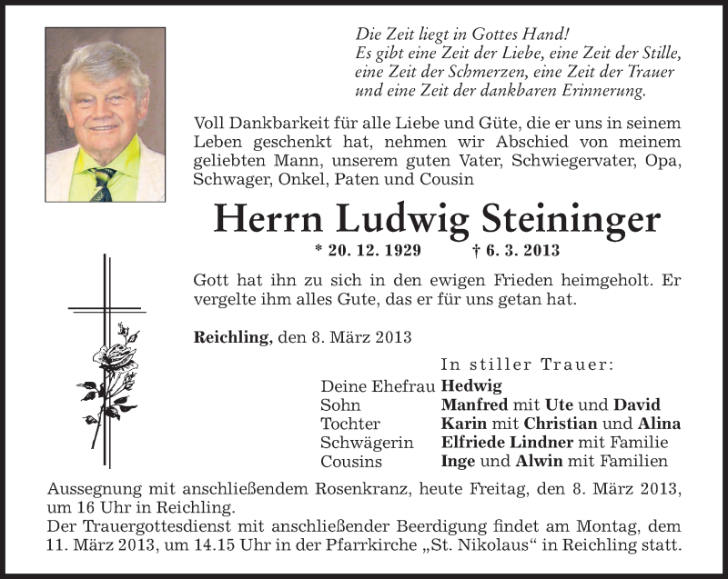  Traueranzeige für Ludwig Steininger vom 08.03.2013 aus merkurtz