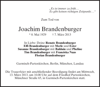 Traueranzeige von Joachim Brandenburger von merkurtz