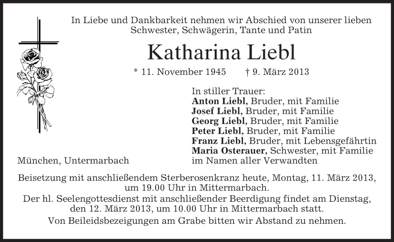  Traueranzeige für Katharina Liebl vom 11.03.2013 aus merkurtz