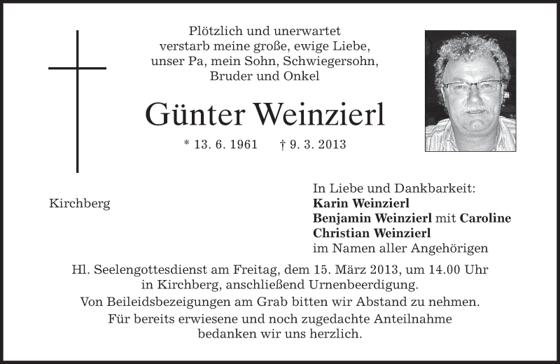  Traueranzeige für Günter Weinzierl vom 12.03.2013 aus merkurtz