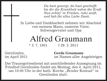 Traueranzeige von Alfred Graumann von MERKUR & TZ