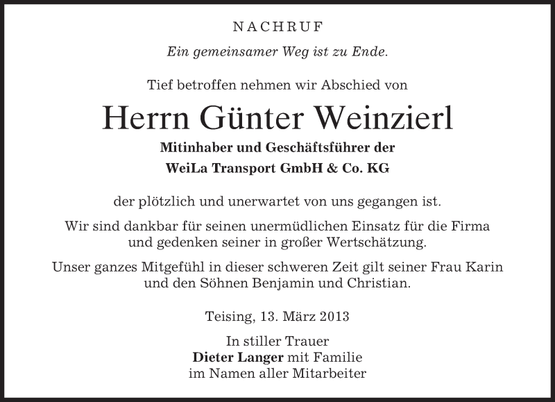  Traueranzeige für Günter Weinzierl vom 13.03.2013 aus merkurtz