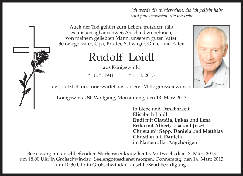  Traueranzeige für Rudolf Loidl vom 13.03.2013 aus merkurtz