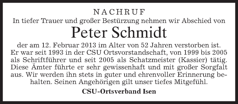  Traueranzeige für Peter Schmidt vom 15.03.2013 aus merkurtz