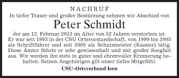 Traueranzeige von Peter Schmidt von merkurtz