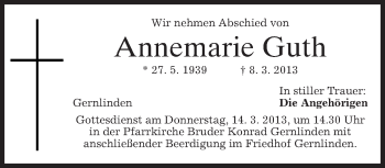 Traueranzeige von Annemarie Guth von merkurtz