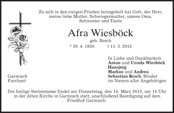 Traueranzeige von Afra Wiesböck von merkurtz