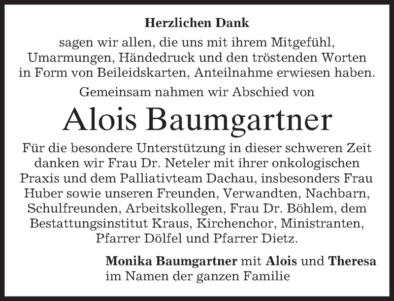  Traueranzeige für Alois Baumgartner vom 16.03.2013 aus merkurtz