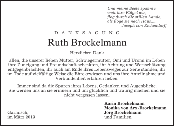 Traueranzeige von Ruth Brockelmann von merkurtz