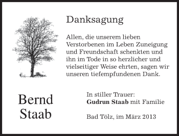 Traueranzeige von Bernd Staab von merkurtz