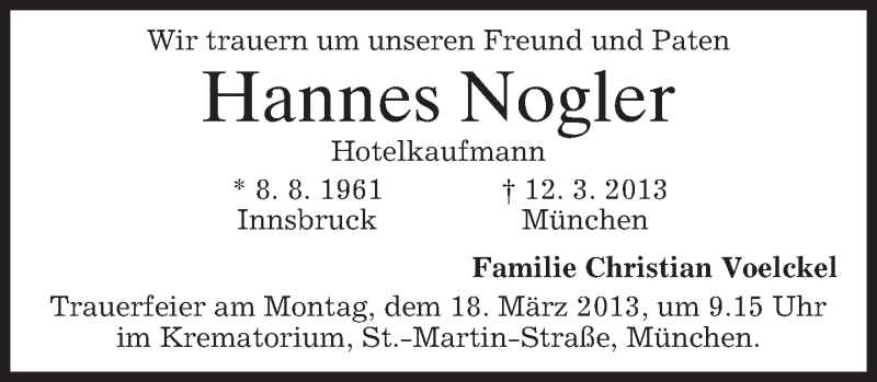  Traueranzeige für Hannes Nogler vom 16.03.2013 aus merkurtz