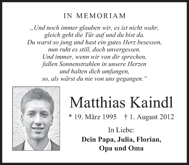  Traueranzeige für Matthias Kaindl vom 19.03.2013 aus merkurtz