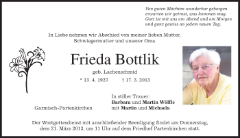 Traueranzeige von Frieda Bottlik von merkurtz