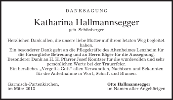 Traueranzeige von Katharina Hallmannsegger von merkurtz