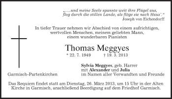 Traueranzeige von Thomas Meggyes von merkurtz