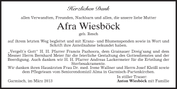 Traueranzeige von Afra Wiesböck von merkurtz
