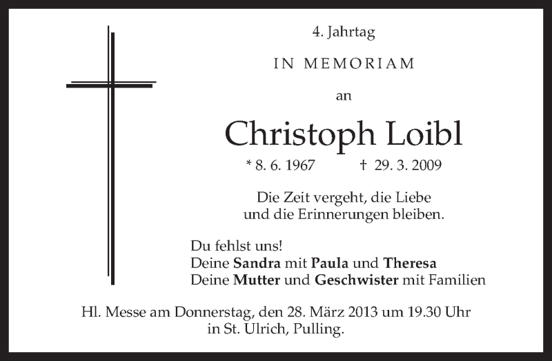  Traueranzeige für Christoph Loibl vom 27.03.2013 aus merkurtz