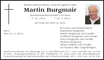 Traueranzeige von Martin Burgmair von merkurtz