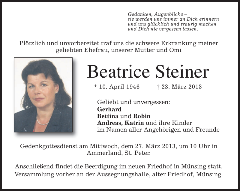 Traueranzeigen von Beatrice Steiner trauer.merkur.de