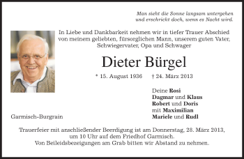 Traueranzeige von Dieter Bürgel von merkurtz