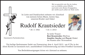 Traueranzeige von Rudolf Krautsieder von merkurtz