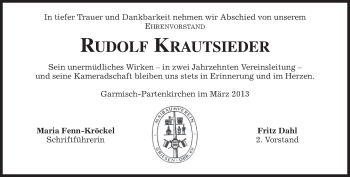 Traueranzeige von Rudolf Krautsieder von merkurtz