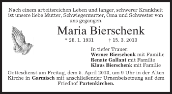 Traueranzeige von Maria Bierschenk von merkurtz