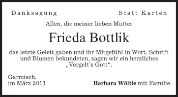 Traueranzeige von Frieda Bottlik von merkurtz