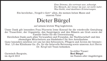 Traueranzeige von Dieter Bürgel von merkurtz