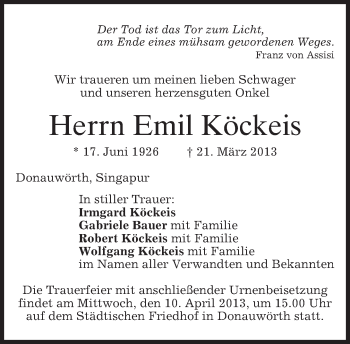 Traueranzeige von Emil Köckeis von merkurtz