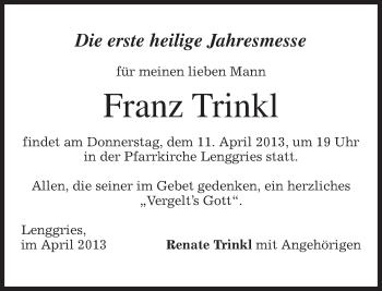 Traueranzeigen von Franz Trinkl | trauer.merkur.de