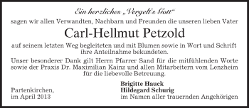 Traueranzeige von Carl-Hellmut Petzold von merkurtz