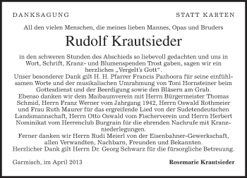 Traueranzeige von Rudolf Krautsieder von merkurtz