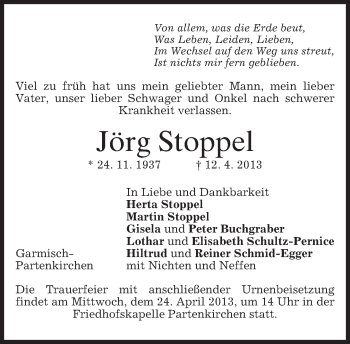 Traueranzeige von Jörg Stoppel von merkurtz