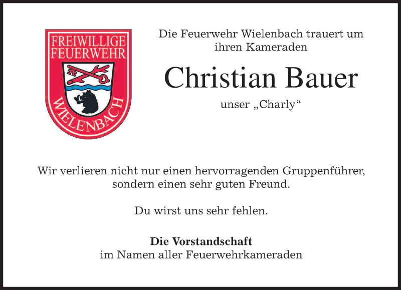  Traueranzeige für Christian Bauer vom 18.04.2013 aus merkurtz