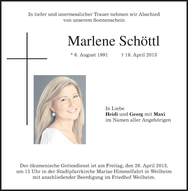  Traueranzeige für Marlene Schöttl vom 23.04.2013 aus merkurtz