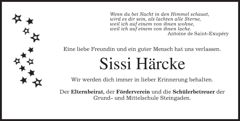  Traueranzeige für Sissi Härcke vom 26.04.2013 aus merkurtz