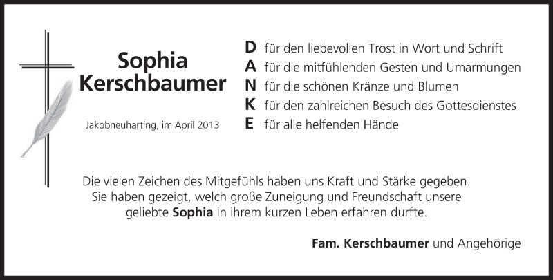  Traueranzeige für Sophia Kerschbaumer vom 27.04.2013 aus merkurtz