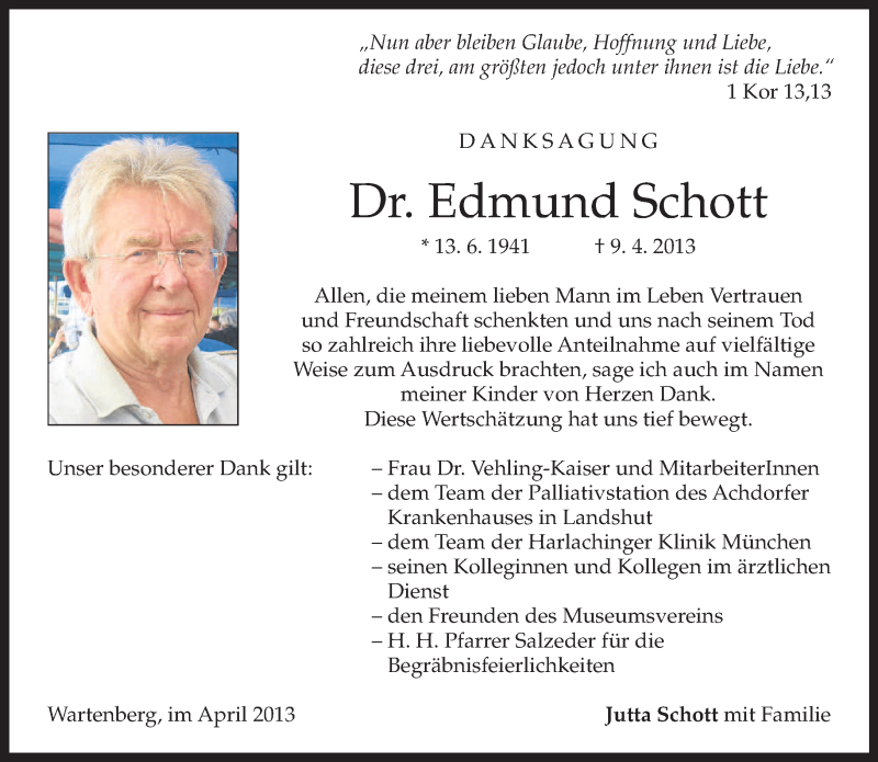  Traueranzeige für Edmund Schott vom 27.04.2013 aus merkurtz