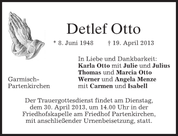 Traueranzeige von Detlef Otto von merkurtz