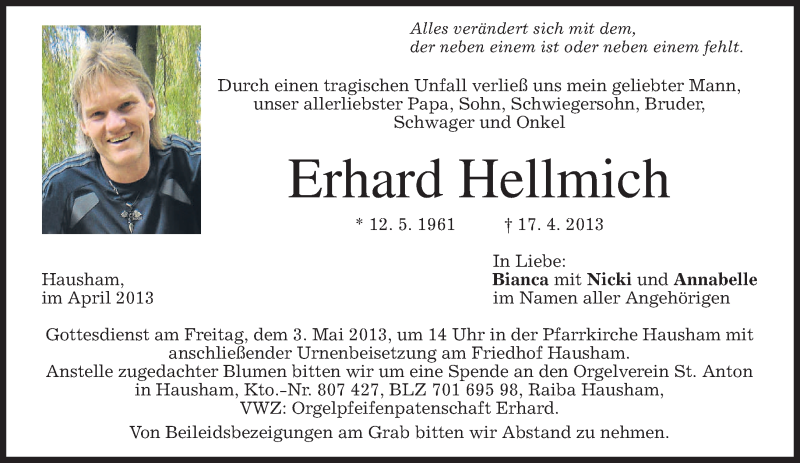  Traueranzeige für Erhard Hellmich vom 30.04.2013 aus merkurtz