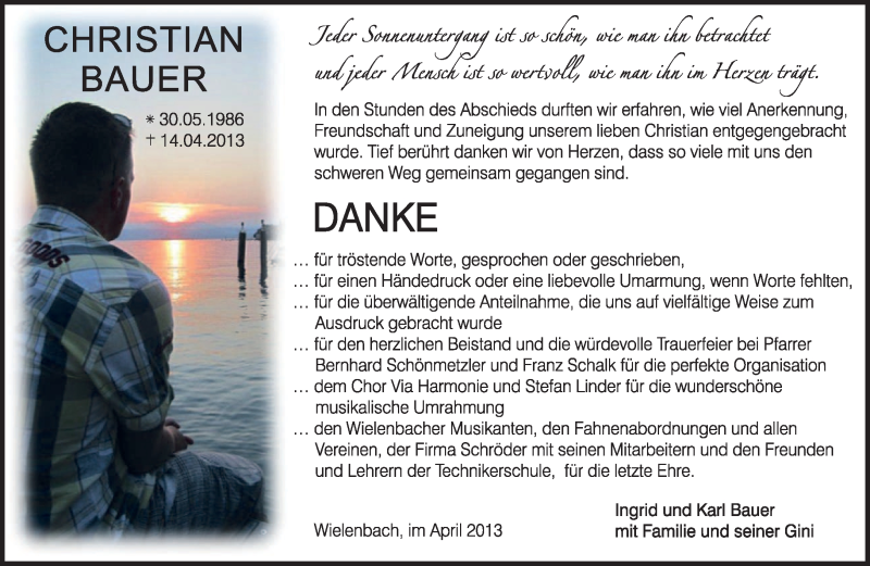  Traueranzeige für Christian Bauer vom 30.04.2013 aus merkurtz