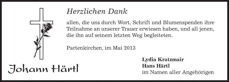  Traueranzeige für Johann Härtl vom 04.05.2013 aus merkurtz