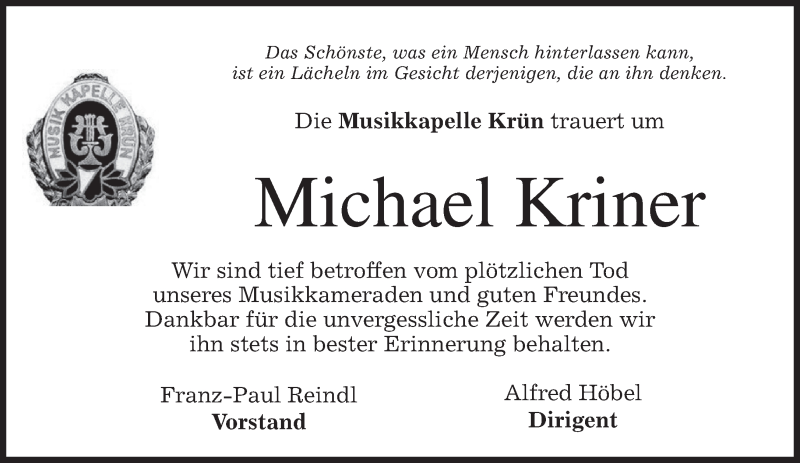  Traueranzeige für Michael Kriner vom 02.05.2013 aus merkurtz
