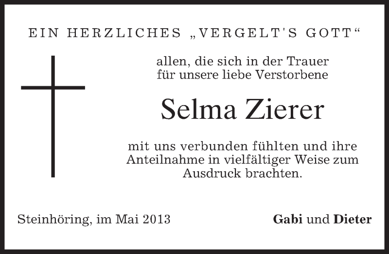  Traueranzeige für Selma Zierer vom 04.05.2013 aus merkurtz