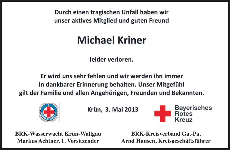  Traueranzeige für Michael Kriner vom 03.05.2013 aus merkurtz