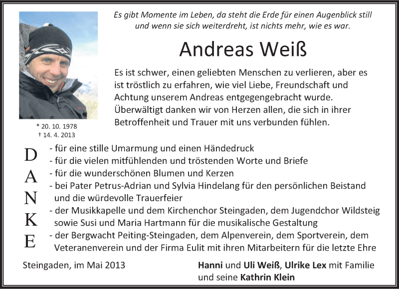  Traueranzeige für Andreas Weiß vom 04.05.2013 aus merkurtz
