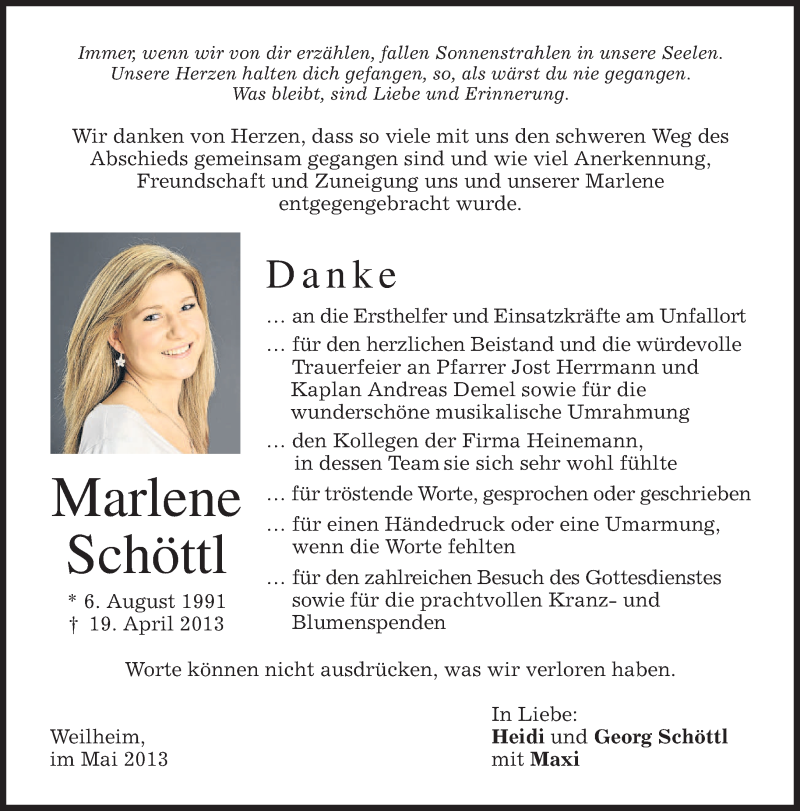  Traueranzeige für Marlene Schöttl vom 04.05.2013 aus merkurtz
